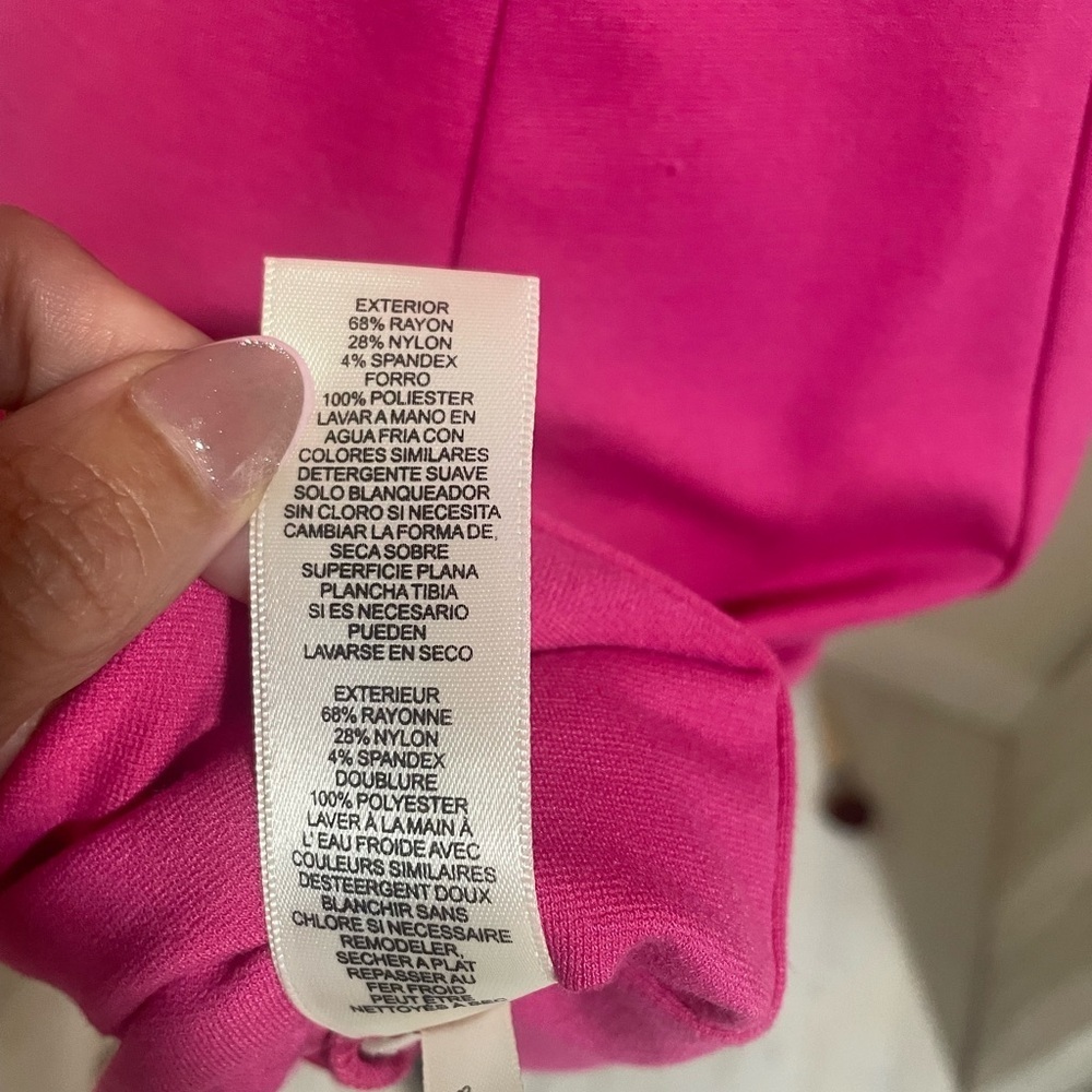 Eliza J Embroidered V-Neck Shift Dress Bright Barbie Pink Sleeveless Ponte EUC - Picture 11 of 11